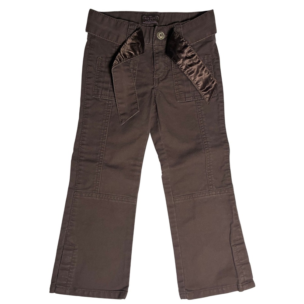Old Navy Toddler Girls Brown Cargo Pants Size 4T Cotton Twill Satin Tie Waist
